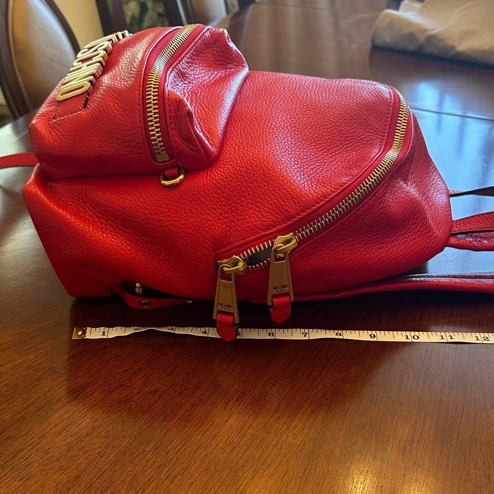 Moschino Red Genuine Leather Mini Backpack with Gold Hardware 9”x11”x5” - Picture 9 of 15